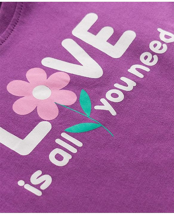 Babyhug Cotton Knit Half Sleeves Shorts & T-Shirt Night Suit Floral Print - Purple