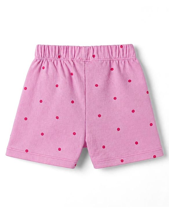Babyhug Cotton Knit Half Sleeves T-Shirt & Shorts Night Suit with Floral Print - Pink