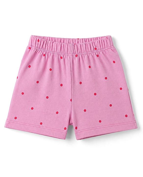 Babyhug Cotton Knit Half Sleeves T-Shirt & Shorts Night Suit with Floral Print - Pink