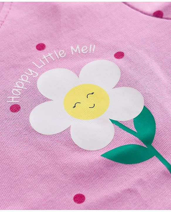 Babyhug Cotton Knit Half Sleeves T-Shirt & Shorts Night Suit with Floral Print - Pink
