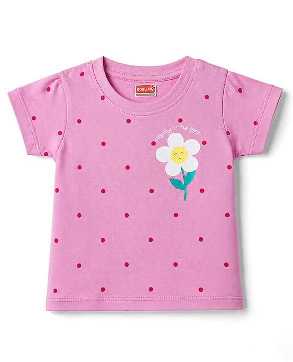 Babyhug Cotton Knit Half Sleeves T-Shirt & Shorts Night Suit with Floral Print - Pink