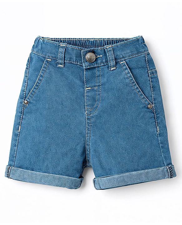 Babyhug Denim Mid Thigh  Solid Washed Shorts - Blue