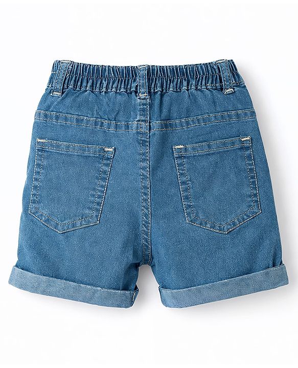 Babyhug Denim Mid Thigh  Solid Washed Shorts - Blue