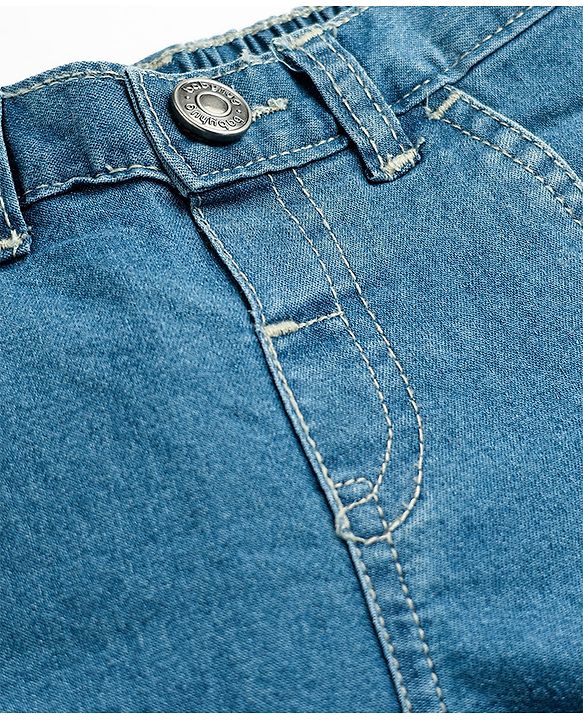 Babyhug Denim Mid Thigh  Solid Washed Shorts - Blue