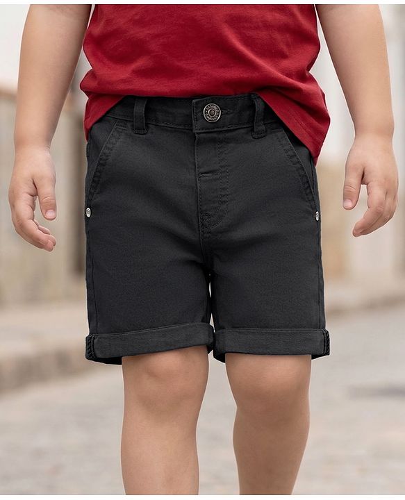 Babyhug Denim Mid Thigh  Solid Washed Shorts - Blue
