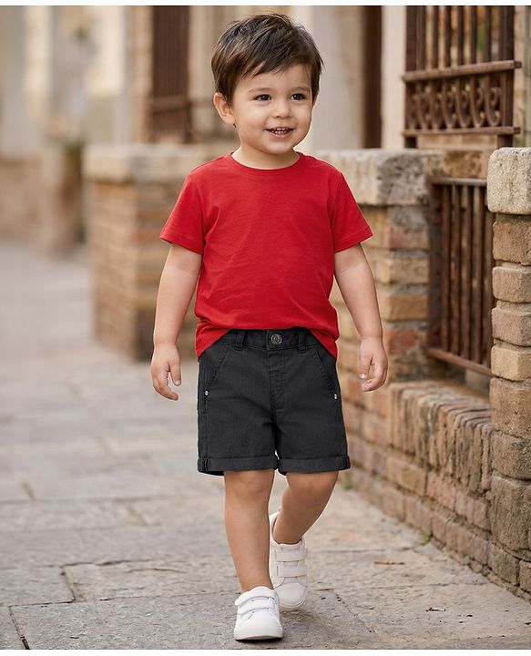Babyhug Denim Mid Thigh  Solid Washed Shorts - Blue