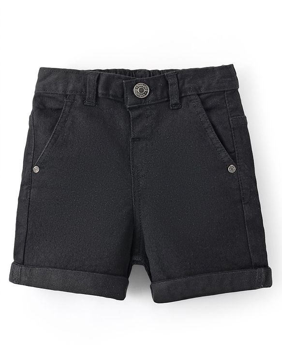 Babyhug Denim Mid Thigh  Solid Washed Shorts - Blue