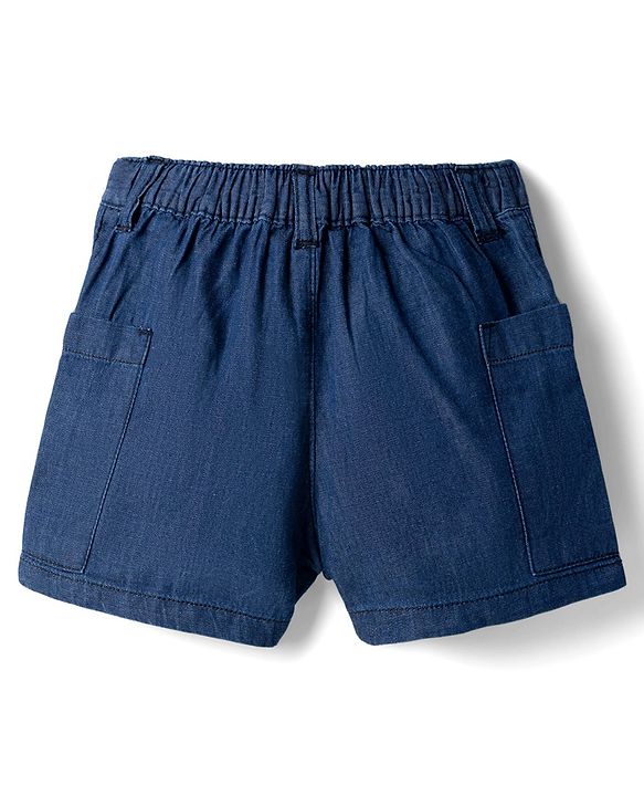Babyhug Mid Thigh Length Solid Color Denim Shorts - Navy Blue
