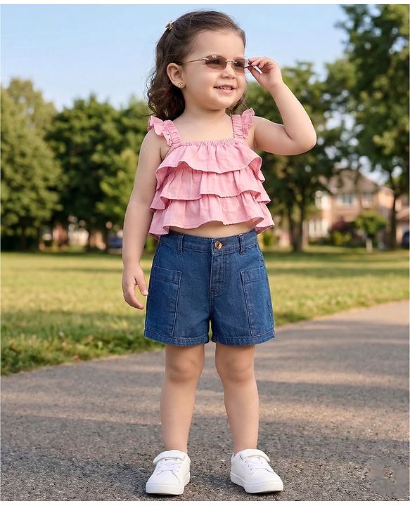 Babyhug Mid Thigh Length Solid Color Denim Shorts - Navy Blue
