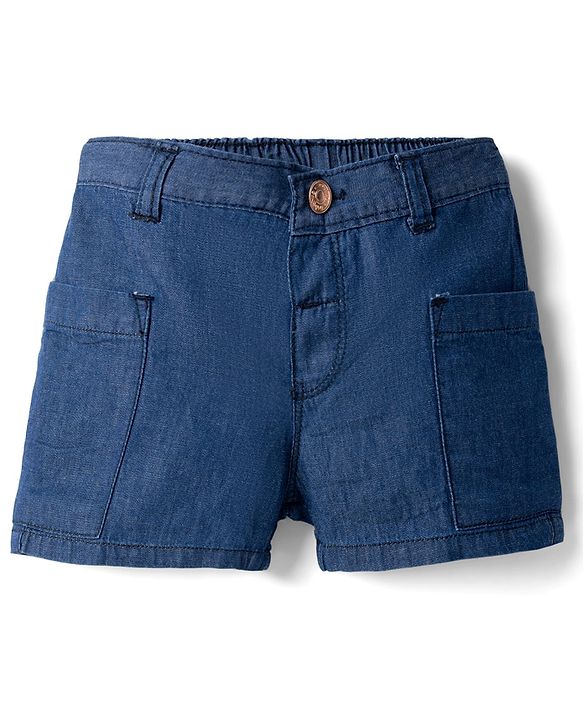 Babyhug Mid Thigh Length Solid Color Denim Shorts - Navy Blue