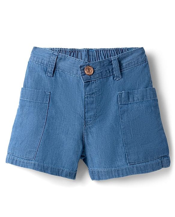 Babyhug Mid Thigh Length Solid Color Denim Shorts - Navy Blue