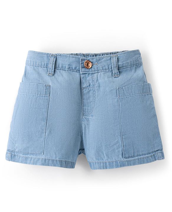 Babyhug Mid Thigh Length Solid Color Denim Shorts - Navy Blue
