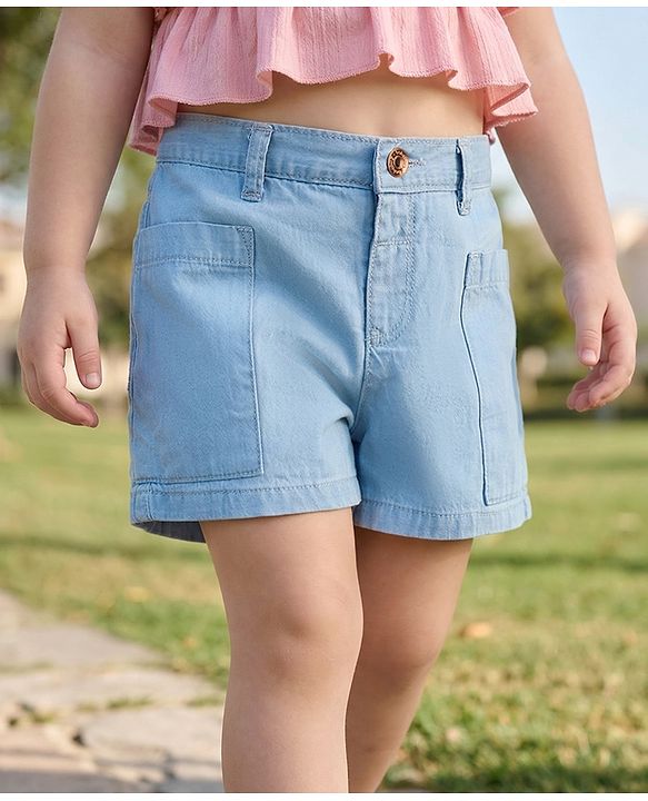 Babyhug Mid Thigh Length Solid Color Denim Shorts - Navy Blue