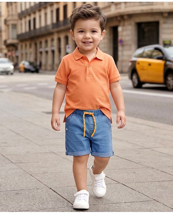 Babyhug Mid Thigh Length Solid Color Denim Shorts - Blue