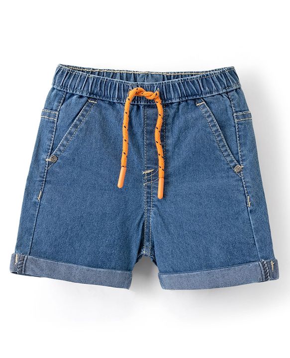 Babyhug Mid Thigh Length Solid Color Denim Shorts - Blue