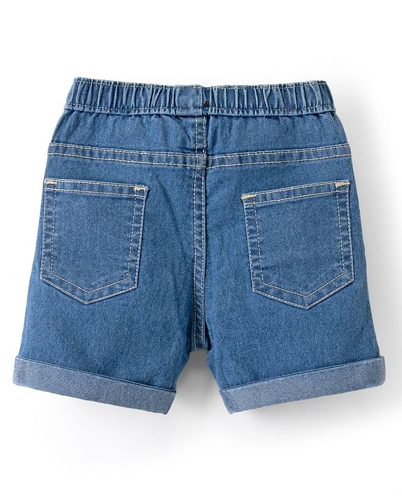 Babyhug Mid Thigh Length Solid Color Denim Shorts - Blue