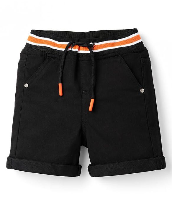 Babyhug Denim Washed Mid Thigh Length Solid Shorts With Stretch - Black