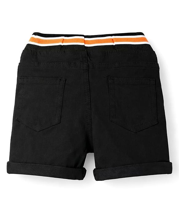 Babyhug Denim Washed Mid Thigh Length Solid Shorts With Stretch - Black