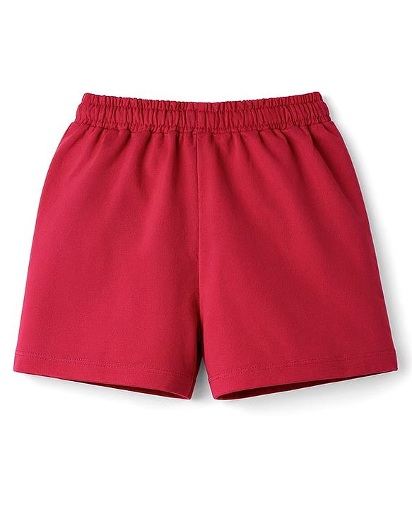 Pine Kids Cotton Knit Half Sleeves Top & Shorts Set with Text Print - White & Red