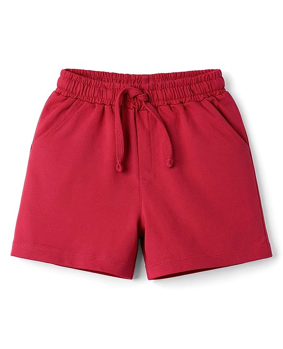 Pine Kids Cotton Knit Half Sleeves Top & Shorts Set with Text Print - White & Red