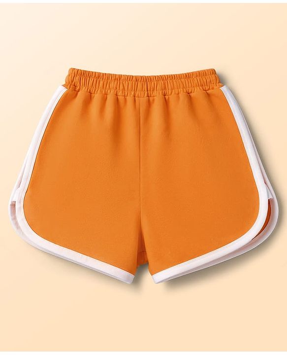 Pine Kids Cotton Knit Half Sleeves Text Printed Top & Shorts Set - White & Orange