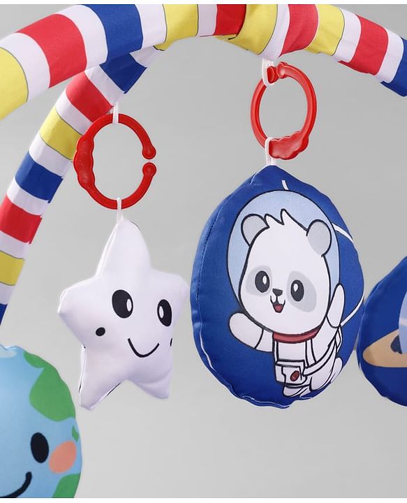 Babyhug Animal in Space Theme Play Gym with Hanging Toys Soft Activity Play Mat for Babies Detachable Rattling Toys Portable & Foldable| Motor Skill Development Ideal for Gifting BIS Certified - Blue