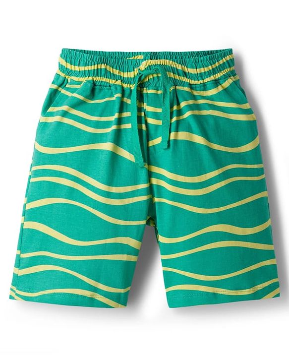 Pine Kids Cotton Knit Half Sleeves Printed T-Shirt & Shorts Co-ord Night Suit - Green