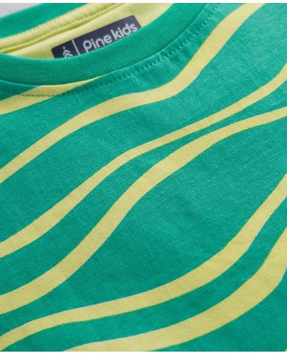 Pine Kids Cotton Knit Half Sleeves Printed T-Shirt & Shorts Co-ord Night Suit - Green