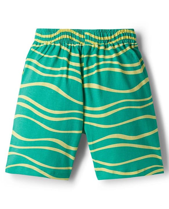 Pine Kids Cotton Knit Half Sleeves Printed T-Shirt & Shorts Co-ord Night Suit - Green