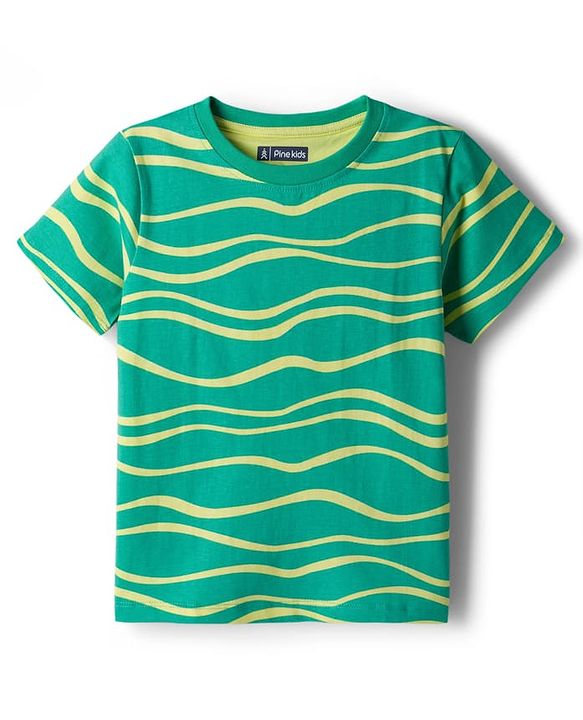 Pine Kids Cotton Knit Half Sleeves Printed T-Shirt & Shorts Co-ord Night Suit - Green