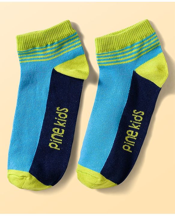 Pine Kids Cotton Knit Ankle Length Socks With Stripes & Text Design Pack Of 3 ( Colour May Vary )