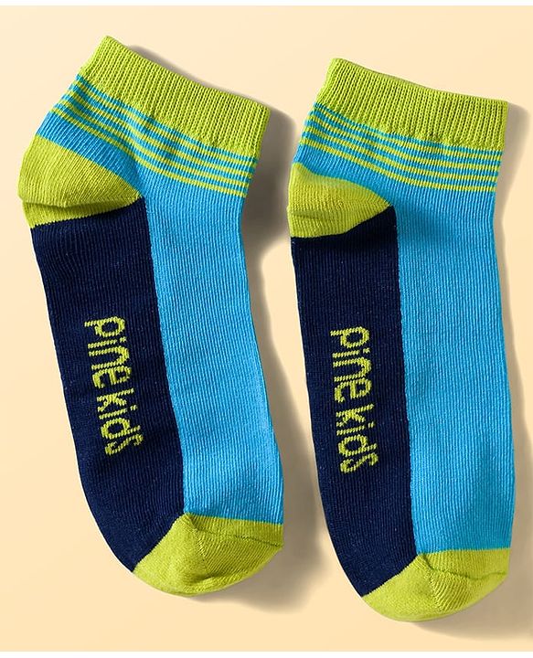 Pine Kids Cotton Knit Ankle Length Socks With Stripes & Text Design Pack Of 3 ( Colour May Vary )