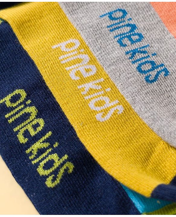 Pine Kids Cotton Knit Ankle Length Socks With Stripes & Text Design Pack Of 3 ( Colour May Vary )