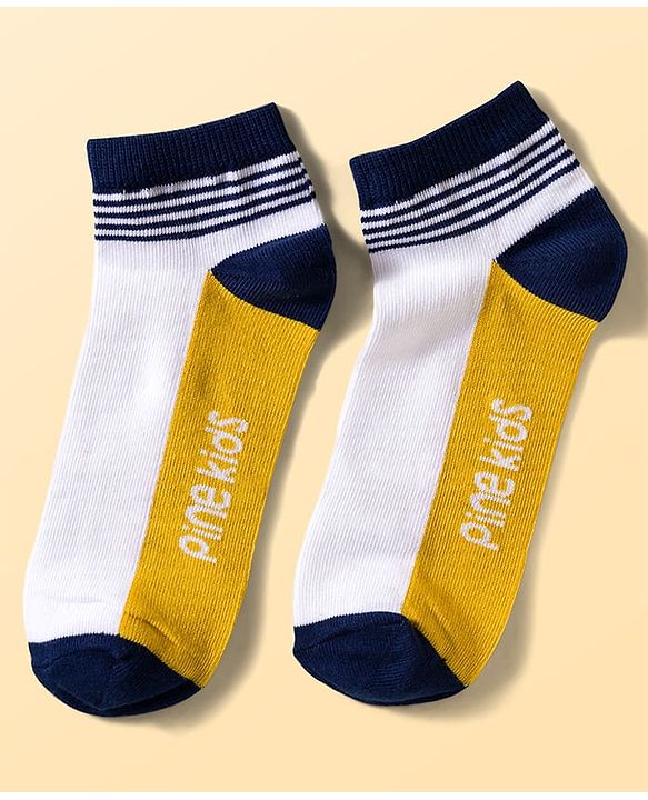 Pine Kids Cotton Knit Ankle Length Socks With Stripes & Text Design Pack Of 3 ( Colour May Vary )