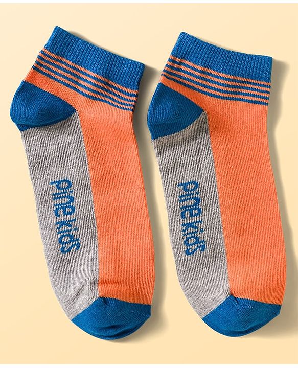 Pine Kids Cotton Knit Ankle Length Socks With Stripes & Text Design Pack Of 3 ( Colour May Vary )