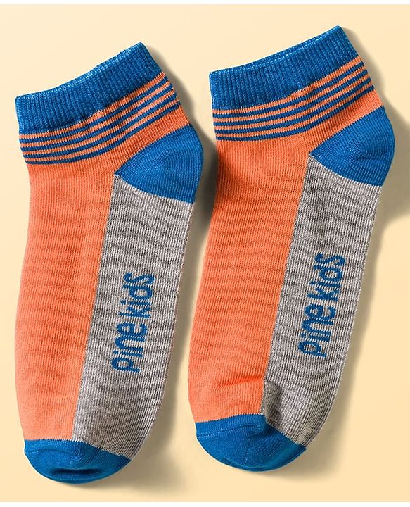 Pine Kids Cotton Knit Ankle Length Socks With Stripes & Text Design Pack Of 3 ( Colour May Vary )