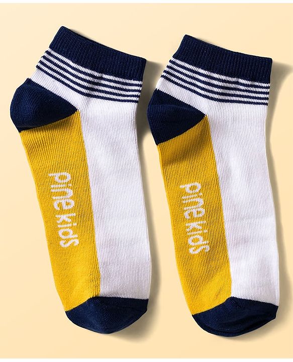 Pine Kids Cotton Knit Ankle Length Socks With Stripes & Text Design Pack Of 3 ( Colour May Vary )