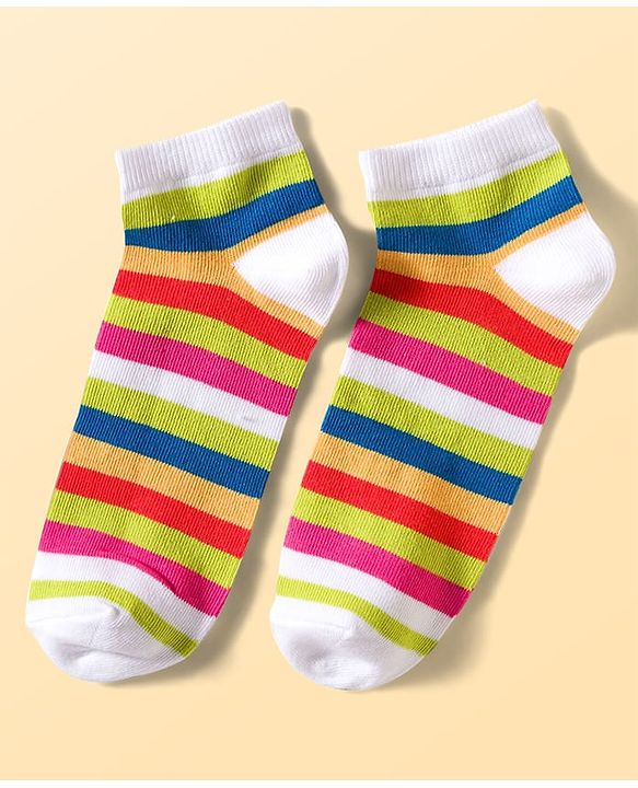 Pine Kids Cotton Knit Ankle Length Socks With Stripes & Polka Dots Print Pack of 5 ( Colour May Vary )