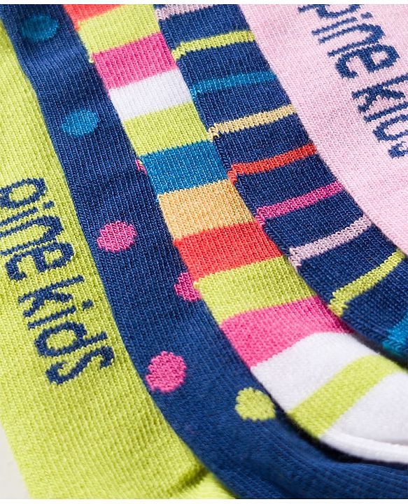Pine Kids Cotton Knit Ankle Length Socks With Stripes & Polka Dots Print Pack of 5 ( Colour May Vary )