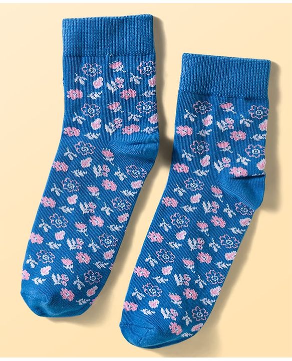 Pine Kids Cotton Knit Ankle Length Floral Butterfly & Hearts Printed Socks Pack Of 3 ( Colour May Vary )