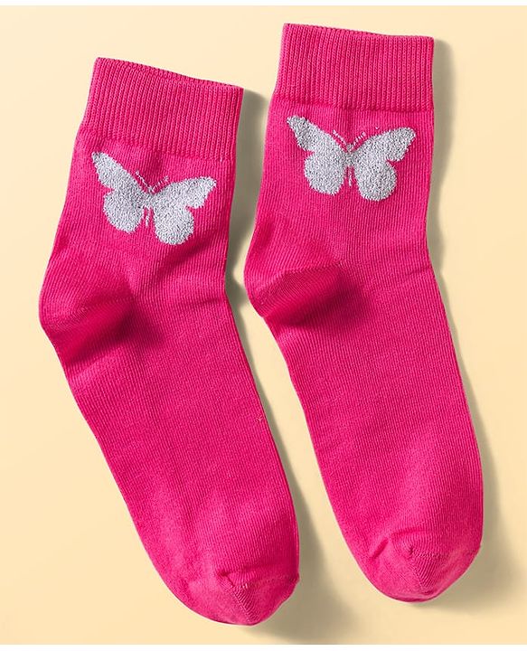 Pine Kids Cotton Knit Ankle Length Floral Butterfly & Hearts Printed Socks Pack Of 3 ( Colour May Vary )