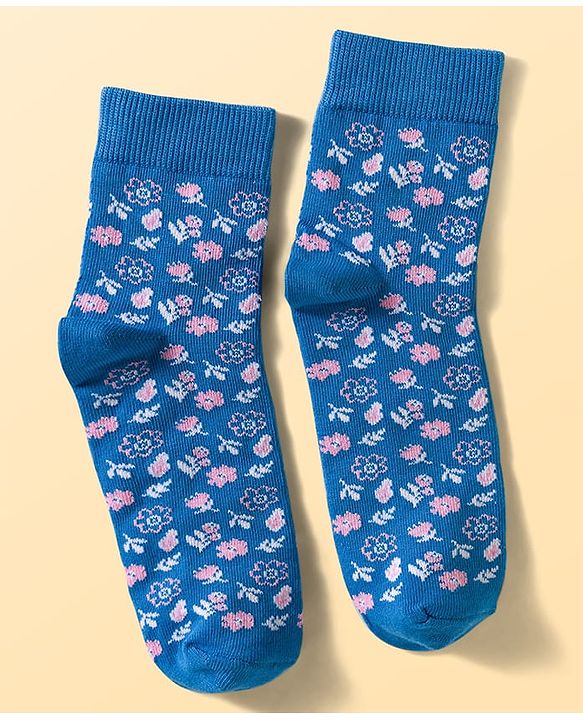 Pine Kids Cotton Knit Ankle Length Floral Butterfly & Hearts Printed Socks Pack Of 3 ( Colour May Vary )