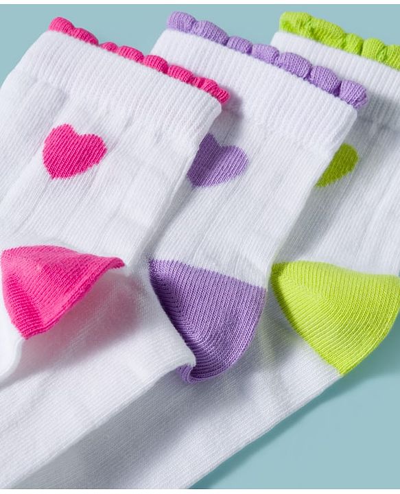 Pine Kids Cotton Knit Ankle Length Socks With Hearts Design Pack Of 3 ( Colour May Vary )