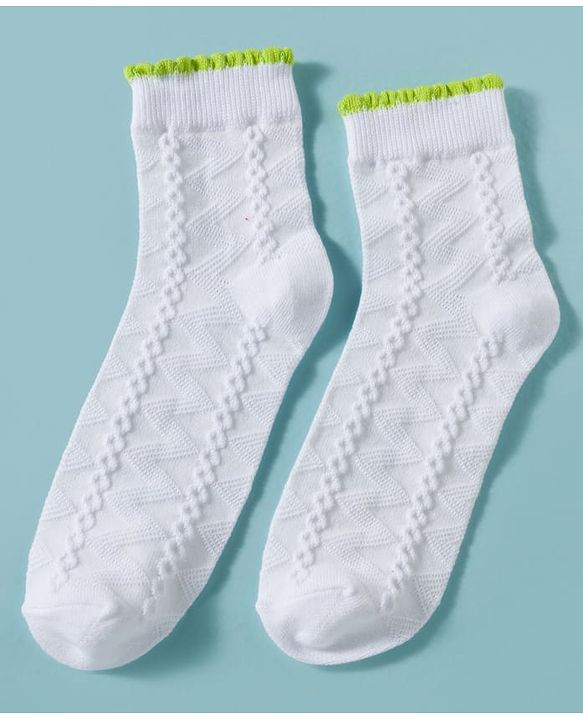 Pine Kids Cotton Knit Ankle Length Socks Embroidery Design Pack Of 3 ( Colour May Vary )