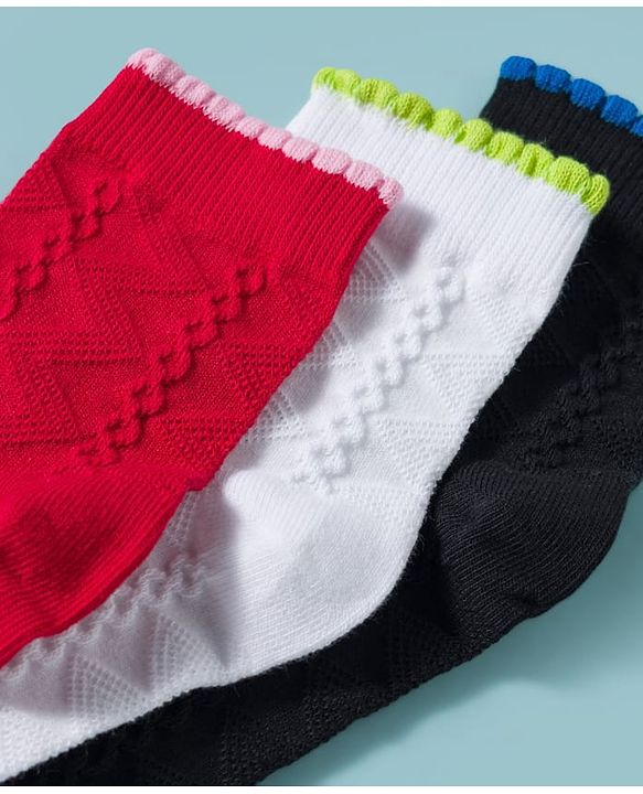 Pine Kids Cotton Knit Ankle Length Socks Embroidery Design Pack Of 3 ( Colour May Vary )