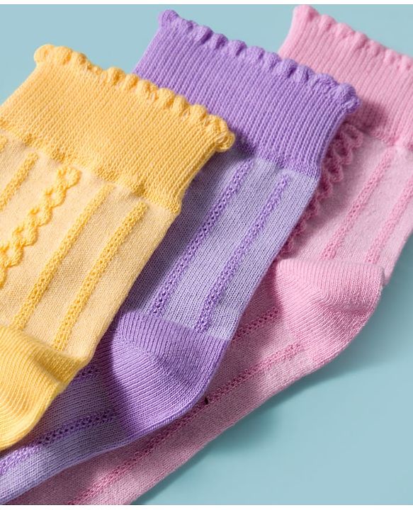 Pine Kids Cotton Knit Ankle Length Solid Colour Socks Pack Of 3 ( Colour May Vary )