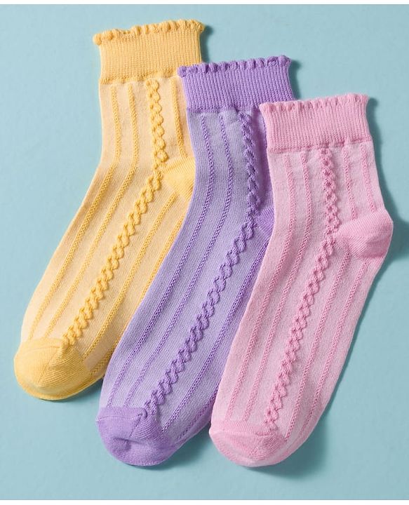 Pine Kids Cotton Knit Ankle Length Solid Colour Socks Pack Of 3 ( Colour May Vary )