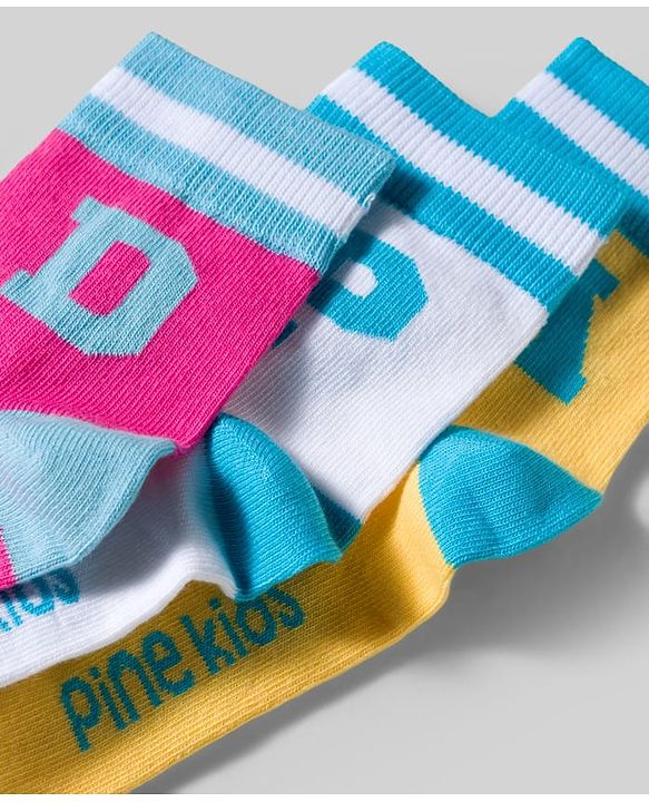 Pine Kids Cotton Knit Ankle Length Socks With Text Design Pack Of 3 ( Colour May Vary )