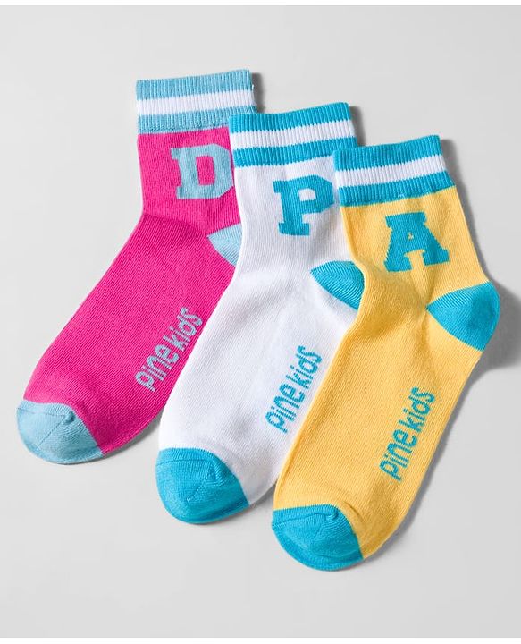 Pine Kids Cotton Knit Ankle Length Socks With Text Design Pack Of 3 ( Colour May Vary )