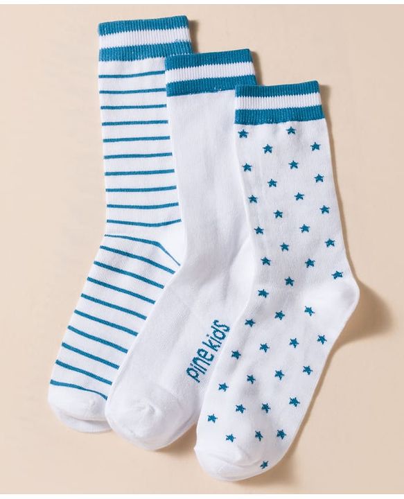 Pine Kids Cotton Knit Ankle Length Striped Socks With Star Design Pack Of 3 ( Colour May Vary )